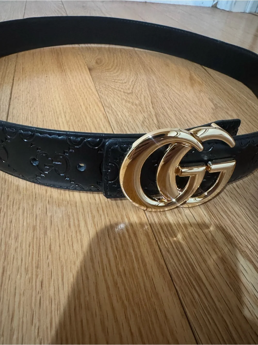 Gucci Black Leather Belt with Gold Buckle